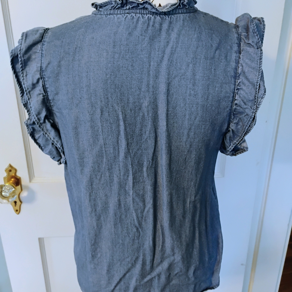 Blue Ruffled Denim Top - Picture 3 of 5